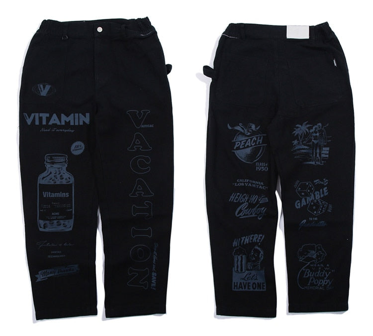 Men High Street Elastic Waist Fashion Baggy Hip Hop Style Men Streetwear